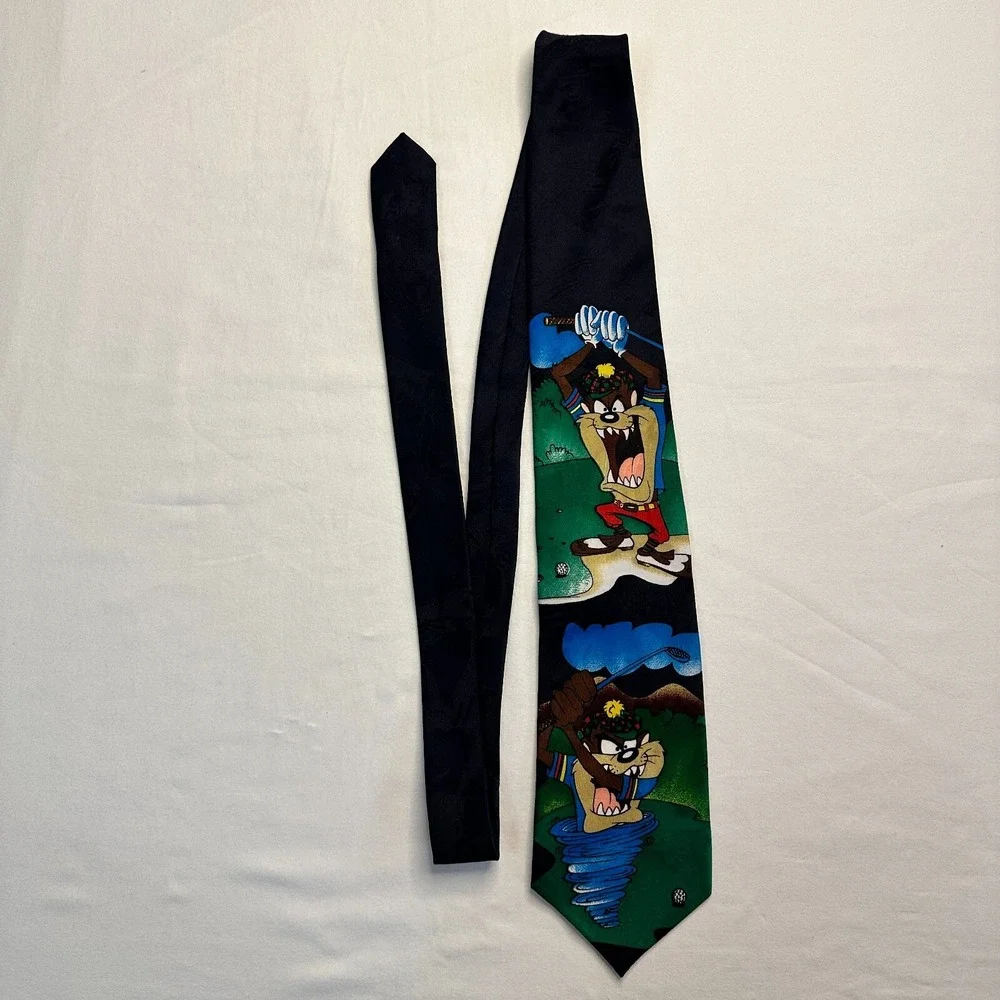 Vintage 1995 Looney Tunes Mania Mens Tie‎ TAZMANIAN DEVIL TAZ Playing Golf